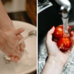 Lavar as mãos e os alimentos são medidas básicas de segurança alimentar, como mostra a imagem.
