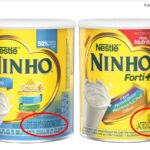 Duas latas de leite em pó, mostrando a diferença entre o produto original e o modificado.