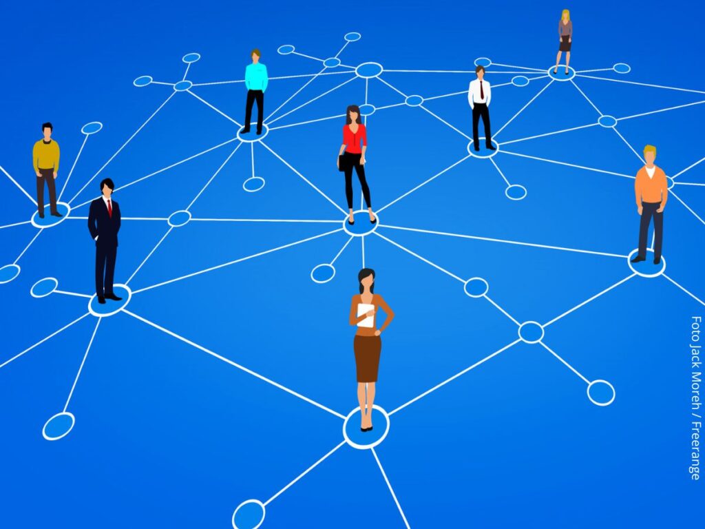 Imagem ilustrativa abstrata de uma rede de pessoas, simbolizando a ideia de construção de relacionamentos
