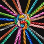 Imagem de linhas coloridas entrelaçadas, representando diferentes formas de conexão afetiva que se unem num só laço por meio das linguagens do amor.